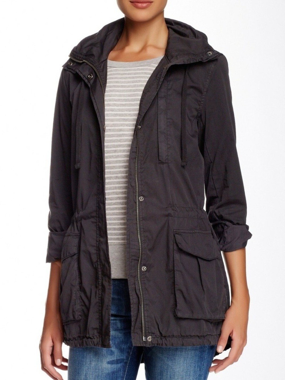 James Perse Charcoal Gray Lightweight Hooded Utility Jacket Size 1 Cotton Blend